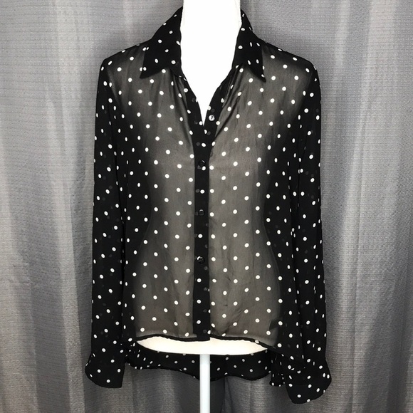 Marisol Tops - MARISOL LARGE BLACK WITH Cream POLKA DOTS BLOUSE